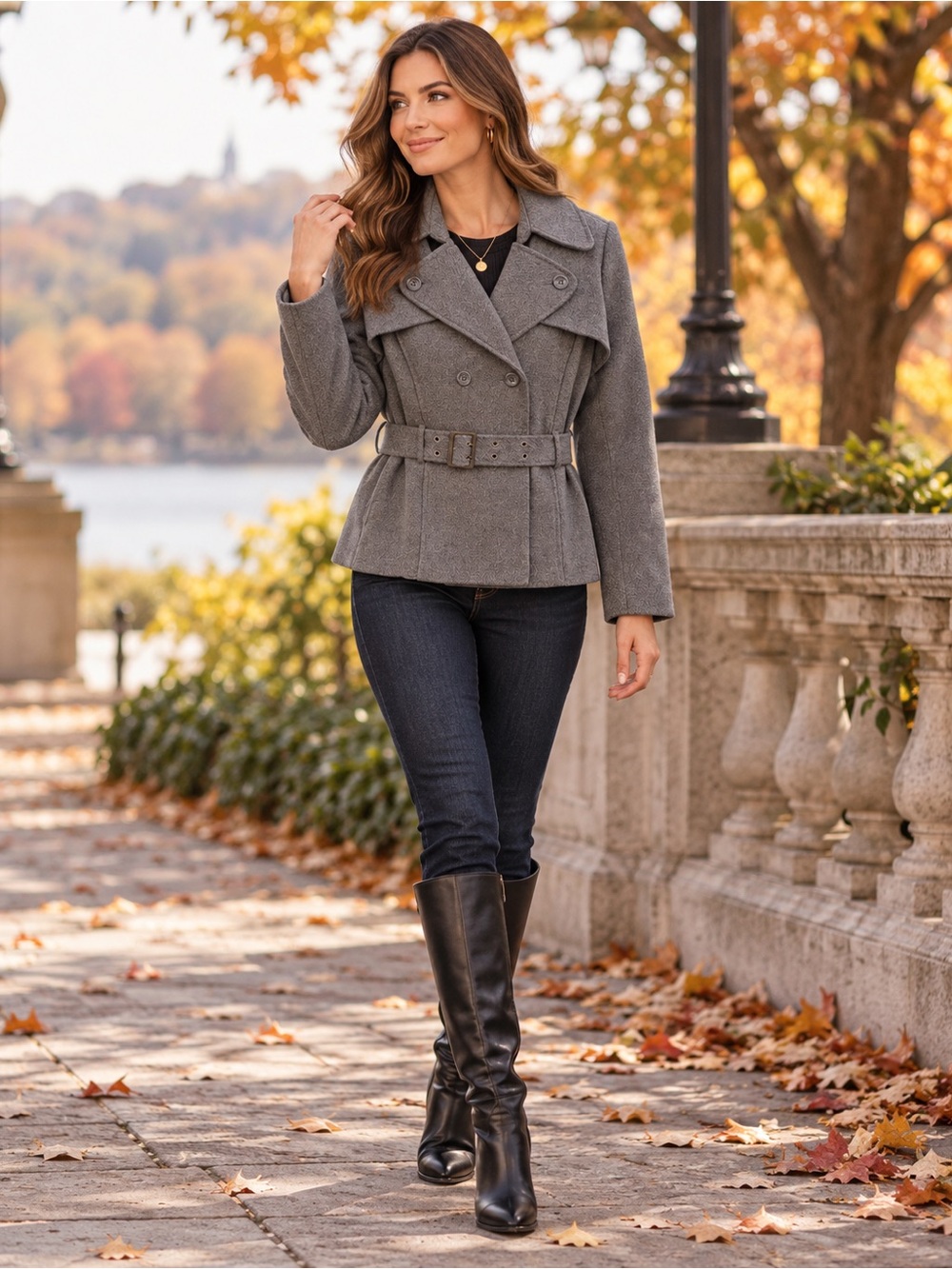 Old Navy Gray Recycled Wool Blend Belted Peacoat Jacket Women's M